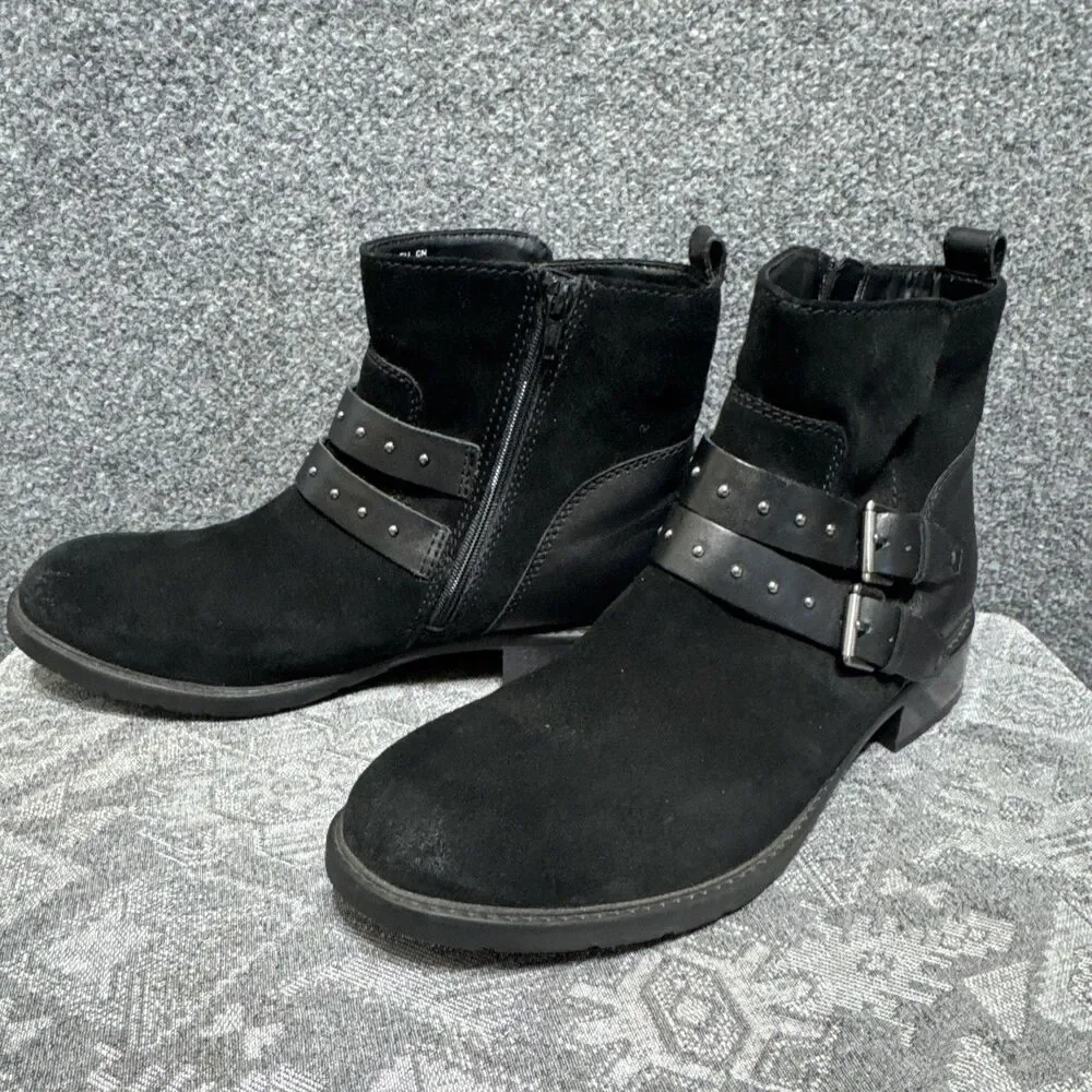 Clarks Artisan Swansea Grove Moto Motorcycle Ankle Boots Black Suede Size 10